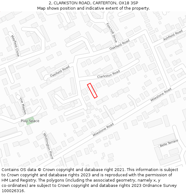 2, CLARKSTON ROAD, CARTERTON, OX18 3SP: Location map and indicative extent of plot