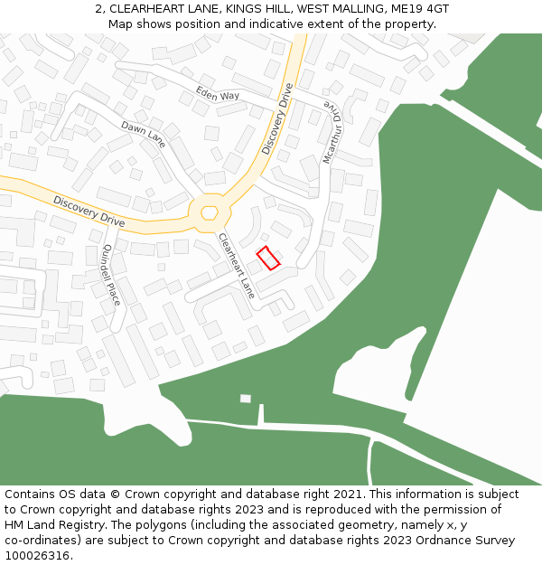 2, CLEARHEART LANE, KINGS HILL, WEST MALLING, ME19 4GT: Location map and indicative extent of plot