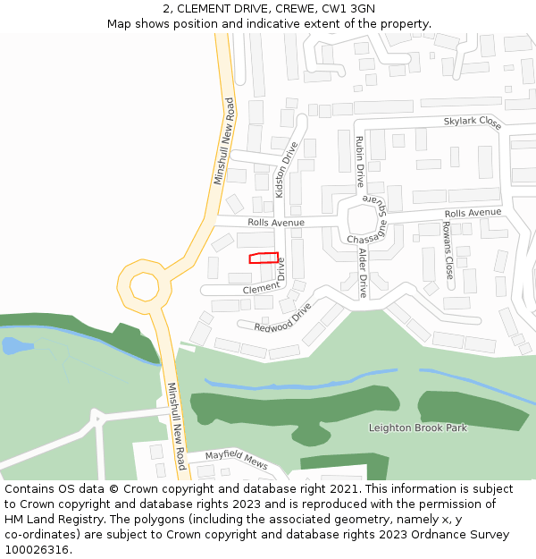 2, CLEMENT DRIVE, CREWE, CW1 3GN: Location map and indicative extent of plot