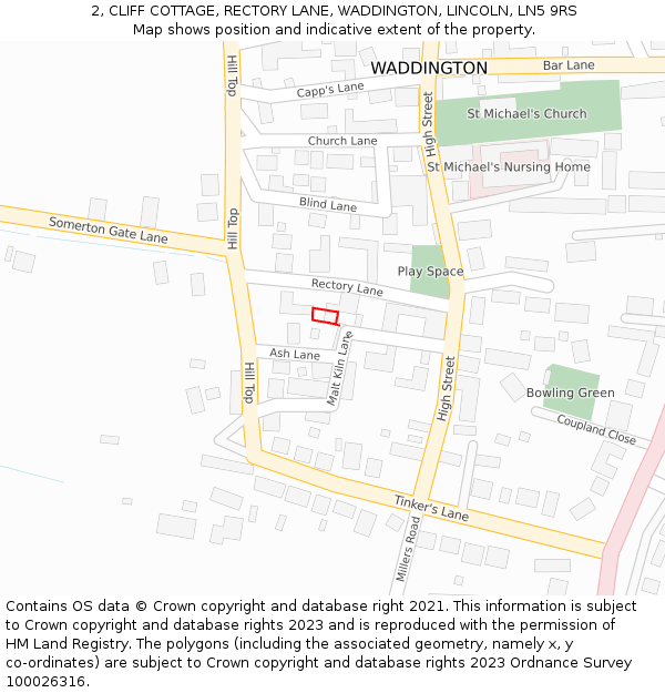 2, CLIFF COTTAGE, RECTORY LANE, WADDINGTON, LINCOLN, LN5 9RS: Location map and indicative extent of plot