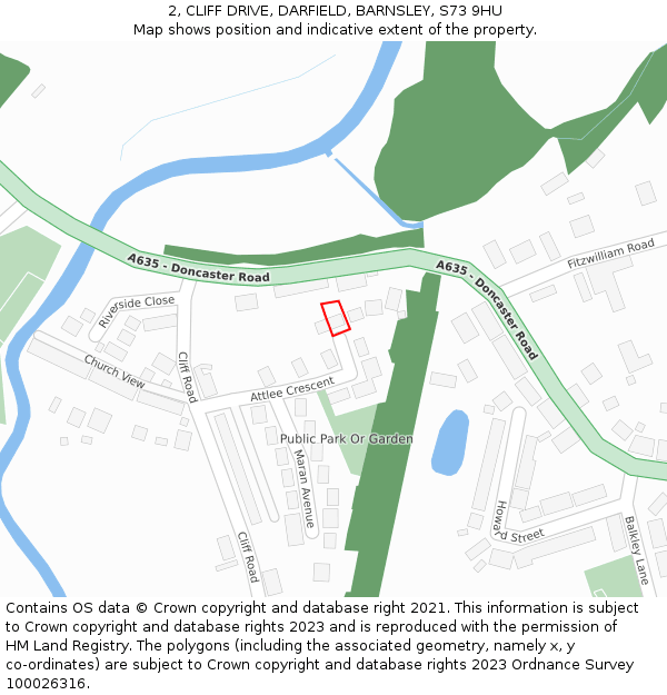 2, CLIFF DRIVE, DARFIELD, BARNSLEY, S73 9HU: Location map and indicative extent of plot