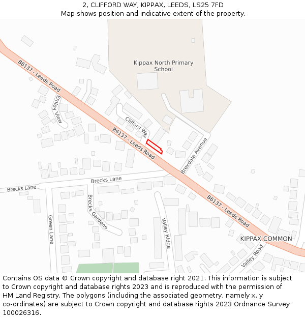 2, CLIFFORD WAY, KIPPAX, LEEDS, LS25 7FD: Location map and indicative extent of plot