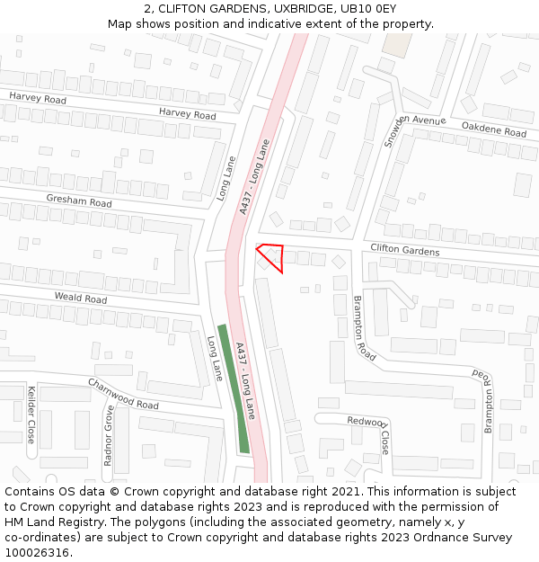 2, CLIFTON GARDENS, UXBRIDGE, UB10 0EY: Location map and indicative extent of plot