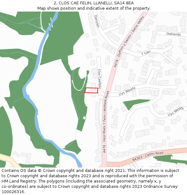 2, CLOS CAE FELIN, LLANELLI, SA14 8EA: Location map and indicative extent of plot