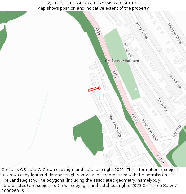 2, CLOS GELLIFAELOG, TONYPANDY, CF40 1BH: Location map and indicative extent of plot