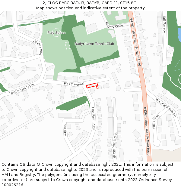 2, CLOS PARC RADUR, RADYR, CARDIFF, CF15 8GH: Location map and indicative extent of plot