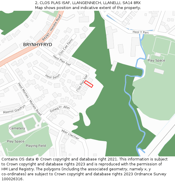 2, CLOS PLAS ISAF, LLANGENNECH, LLANELLI, SA14 8RX: Location map and indicative extent of plot