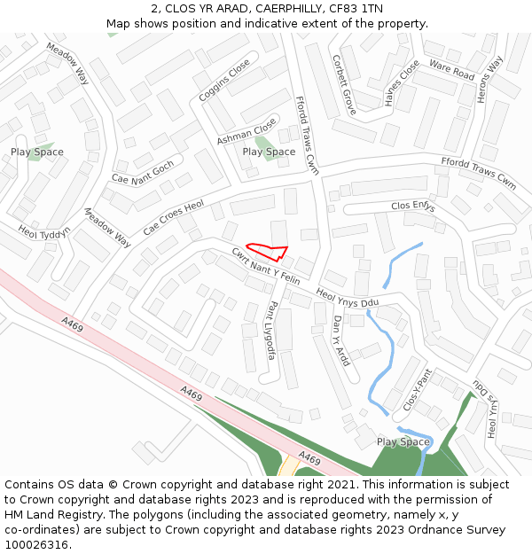 2, CLOS YR ARAD, CAERPHILLY, CF83 1TN: Location map and indicative extent of plot