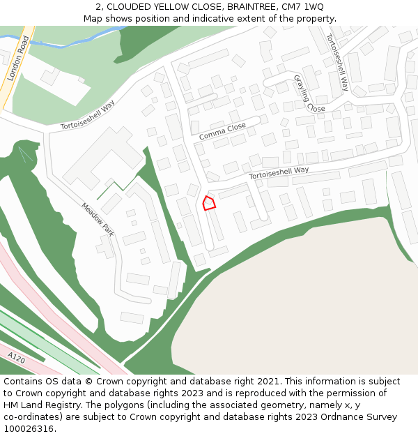 2, CLOUDED YELLOW CLOSE, BRAINTREE, CM7 1WQ: Location map and indicative extent of plot