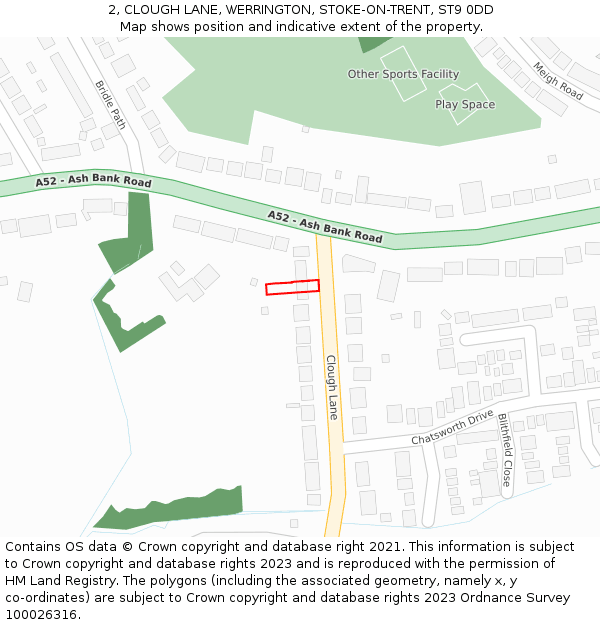 2, CLOUGH LANE, WERRINGTON, STOKE-ON-TRENT, ST9 0DD: Location map and indicative extent of plot
