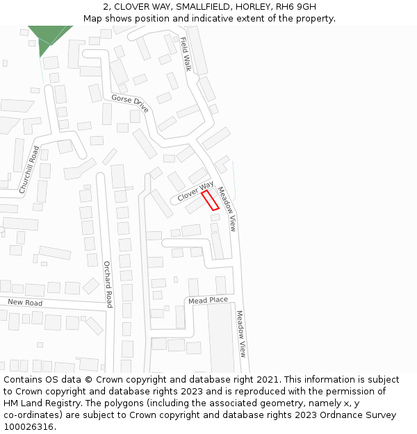 2, CLOVER WAY, SMALLFIELD, HORLEY, RH6 9GH: Location map and indicative extent of plot