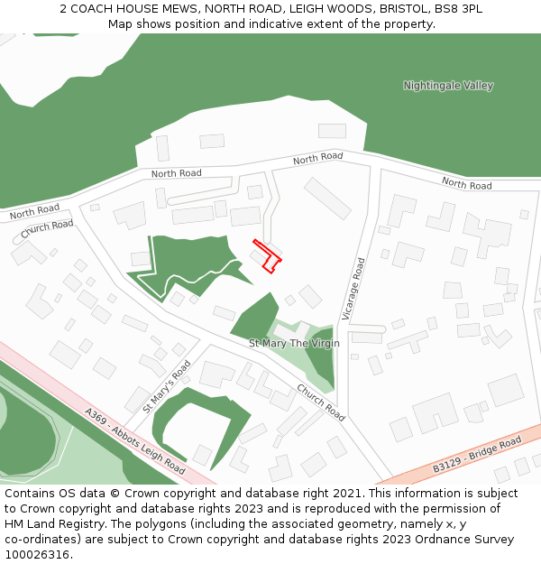 2 COACH HOUSE MEWS, NORTH ROAD, LEIGH WOODS, BRISTOL, BS8 3PL: Location map and indicative extent of plot