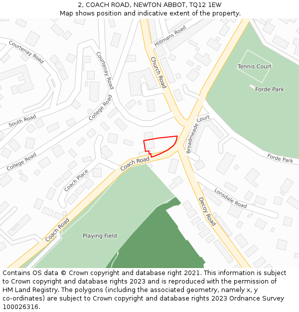 2, COACH ROAD, NEWTON ABBOT, TQ12 1EW: Location map and indicative extent of plot