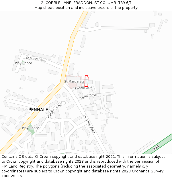 2, COBBLE LANE, FRADDON, ST COLUMB, TR9 6JT: Location map and indicative extent of plot
