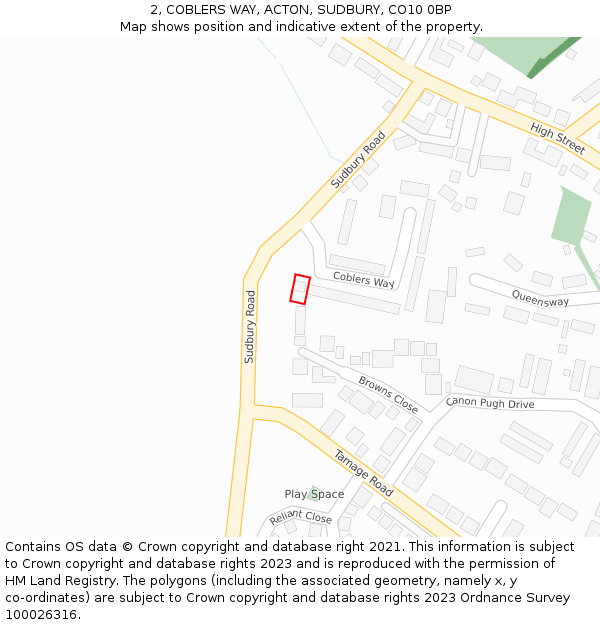 2, COBLERS WAY, ACTON, SUDBURY, CO10 0BP: Location map and indicative extent of plot