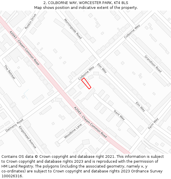 2, COLBORNE WAY, WORCESTER PARK, KT4 8LS: Location map and indicative extent of plot
