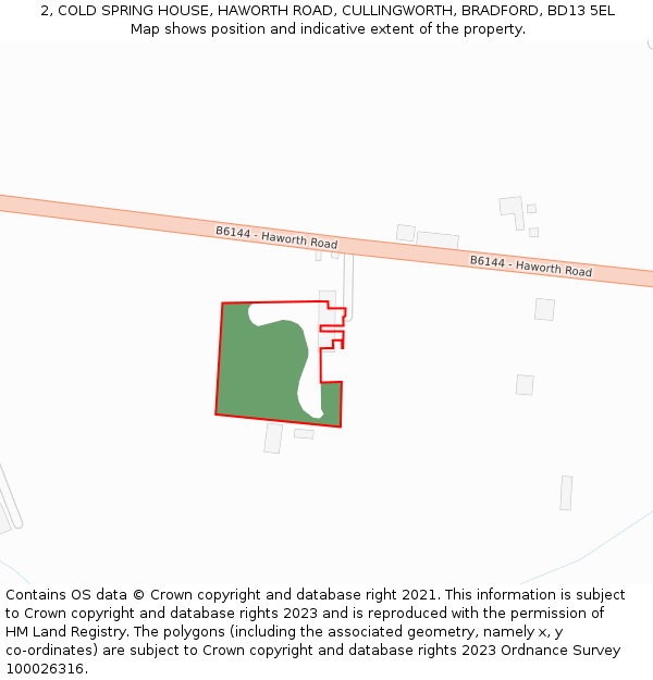 2, COLD SPRING HOUSE, HAWORTH ROAD, CULLINGWORTH, BRADFORD, BD13 5EL: Location map and indicative extent of plot