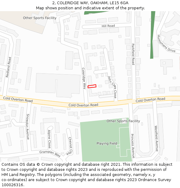 2, COLERIDGE WAY, OAKHAM, LE15 6GA: Location map and indicative extent of plot