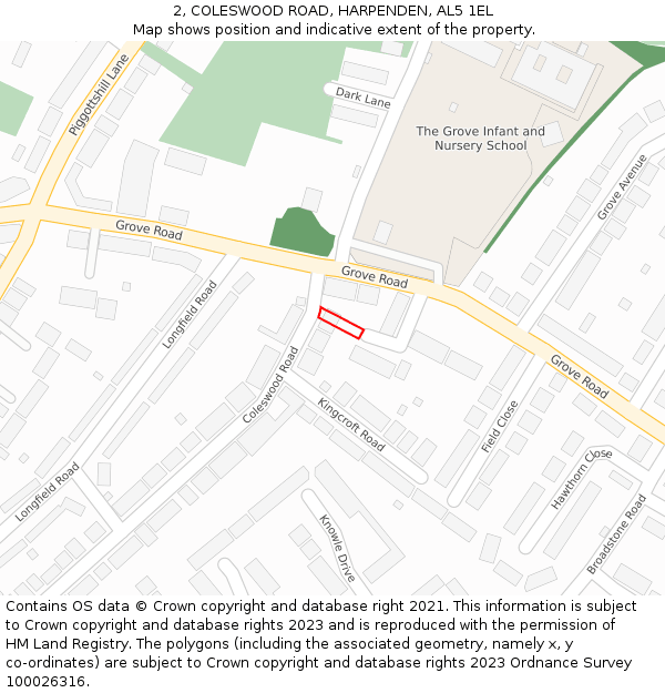 2, COLESWOOD ROAD, HARPENDEN, AL5 1EL: Location map and indicative extent of plot