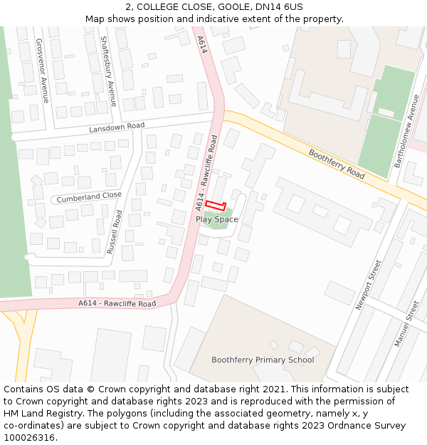 2, COLLEGE CLOSE, GOOLE, DN14 6US: Location map and indicative extent of plot