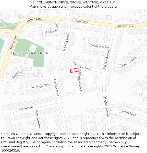 2, COLLINSMITH DRIVE, GROVE, WANTAGE, OX12 7LY: Location map and indicative extent of plot