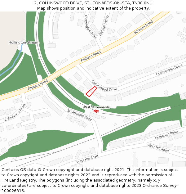 2, COLLINSWOOD DRIVE, ST LEONARDS-ON-SEA, TN38 0NU: Location map and indicative extent of plot