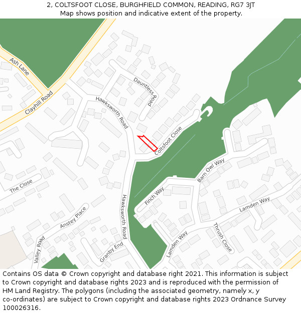 2, COLTSFOOT CLOSE, BURGHFIELD COMMON, READING, RG7 3JT: Location map and indicative extent of plot