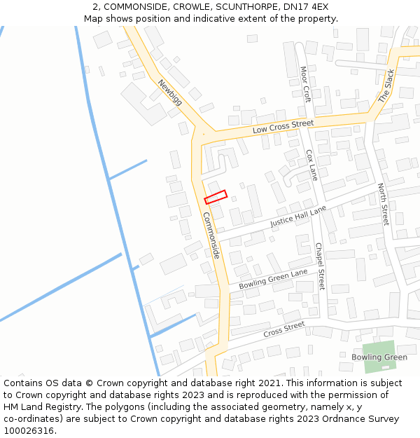2, COMMONSIDE, CROWLE, SCUNTHORPE, DN17 4EX: Location map and indicative extent of plot