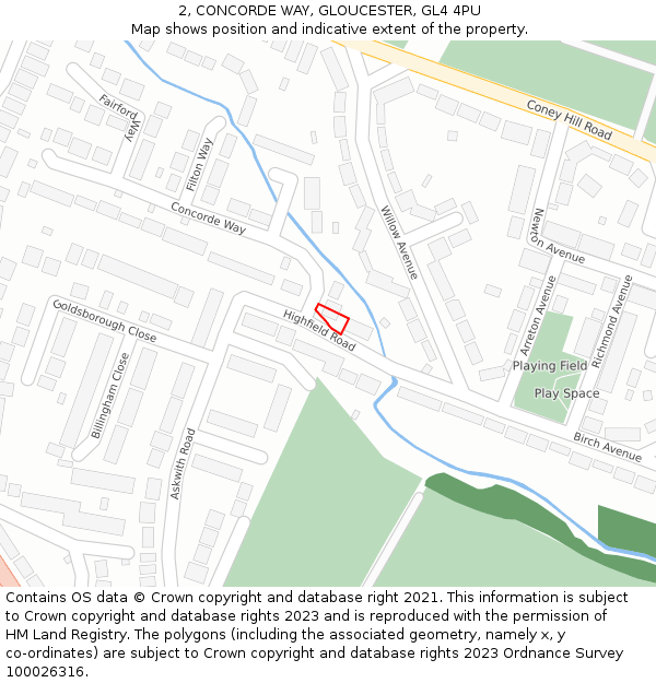 2, CONCORDE WAY, GLOUCESTER, GL4 4PU: Location map and indicative extent of plot