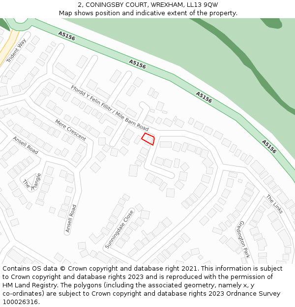 2, CONINGSBY COURT, WREXHAM, LL13 9QW: Location map and indicative extent of plot