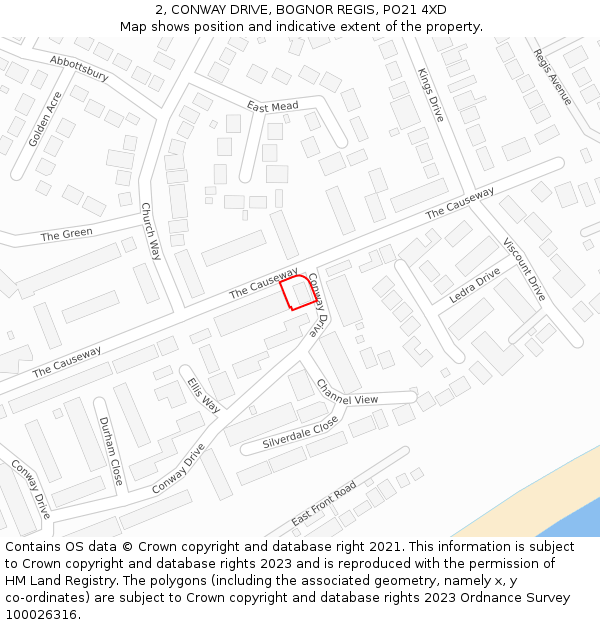 2, CONWAY DRIVE, BOGNOR REGIS, PO21 4XD: Location map and indicative extent of plot