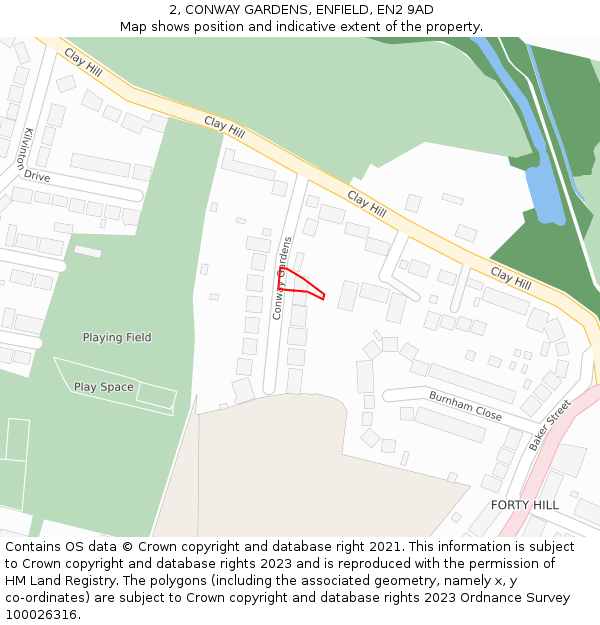 2, CONWAY GARDENS, ENFIELD, EN2 9AD: Location map and indicative extent of plot