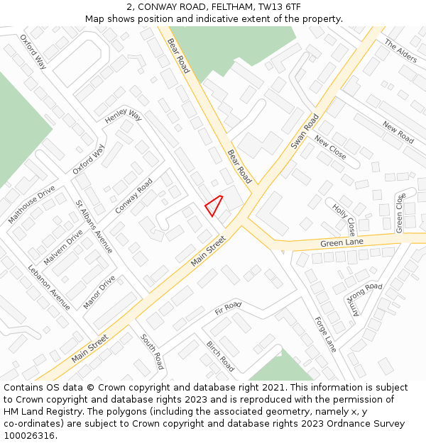 2, CONWAY ROAD, FELTHAM, TW13 6TF: Location map and indicative extent of plot