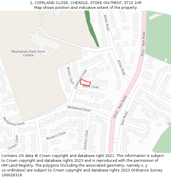 2, COPELAND CLOSE, CHEADLE, STOKE-ON-TRENT, ST10 1HP: Location map and indicative extent of plot