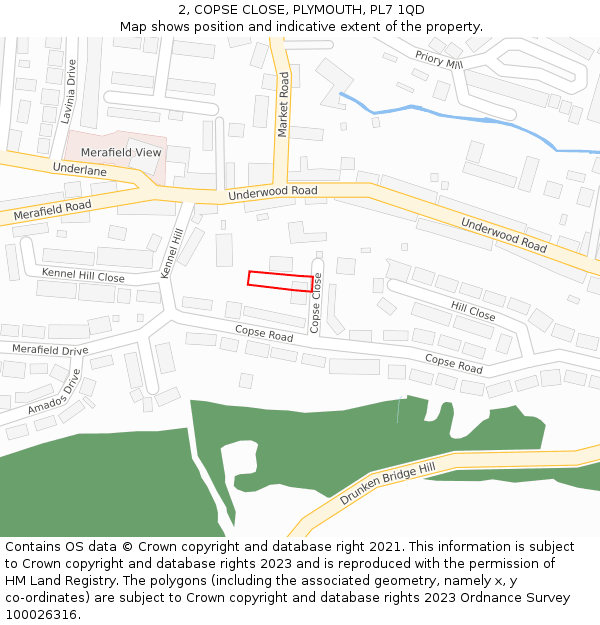2, COPSE CLOSE, PLYMOUTH, PL7 1QD: Location map and indicative extent of plot
