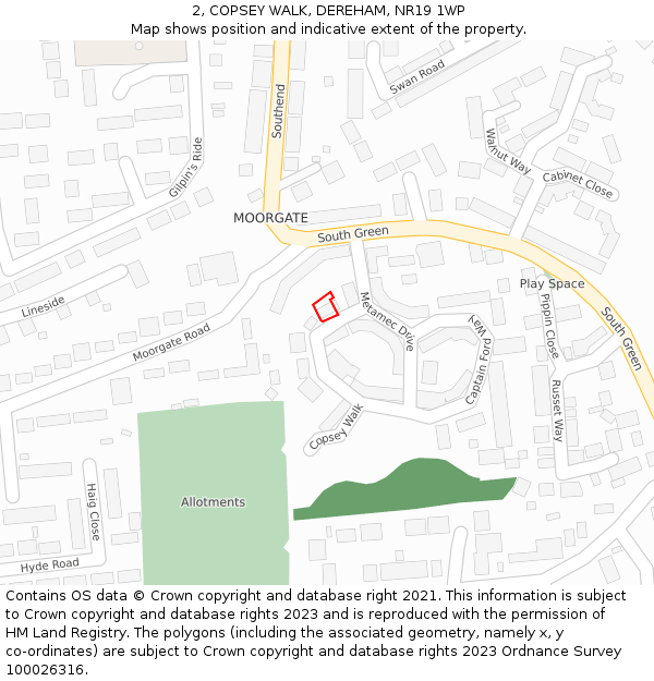2, COPSEY WALK, DEREHAM, NR19 1WP: Location map and indicative extent of plot