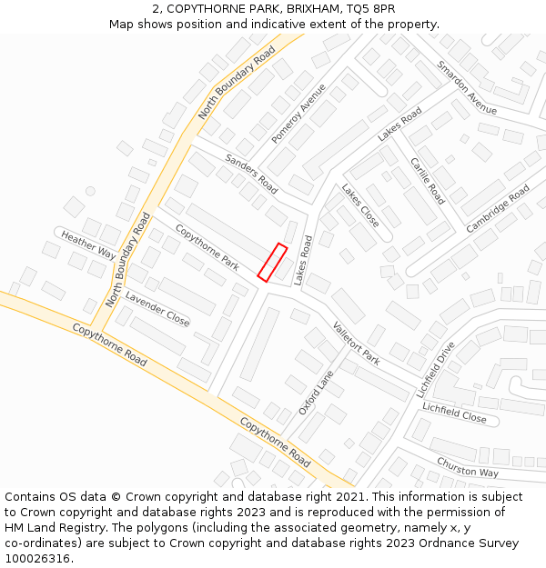 2, COPYTHORNE PARK, BRIXHAM, TQ5 8PR: Location map and indicative extent of plot