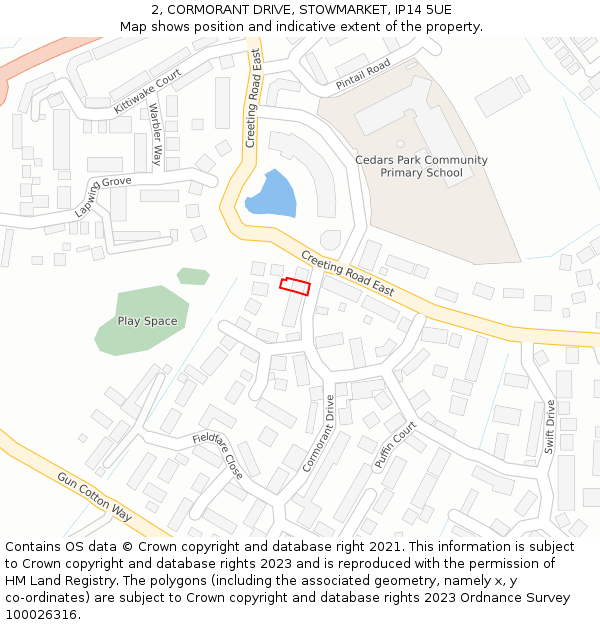 2, CORMORANT DRIVE, STOWMARKET, IP14 5UE: Location map and indicative extent of plot