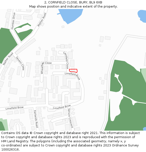 2, CORNFIELD CLOSE, BURY, BL9 6XB: Location map and indicative extent of plot