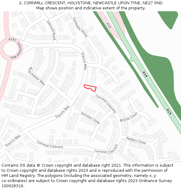 2, CORNMILL CRESCENT, HOLYSTONE, NEWCASTLE UPON TYNE, NE27 0ND: Location map and indicative extent of plot