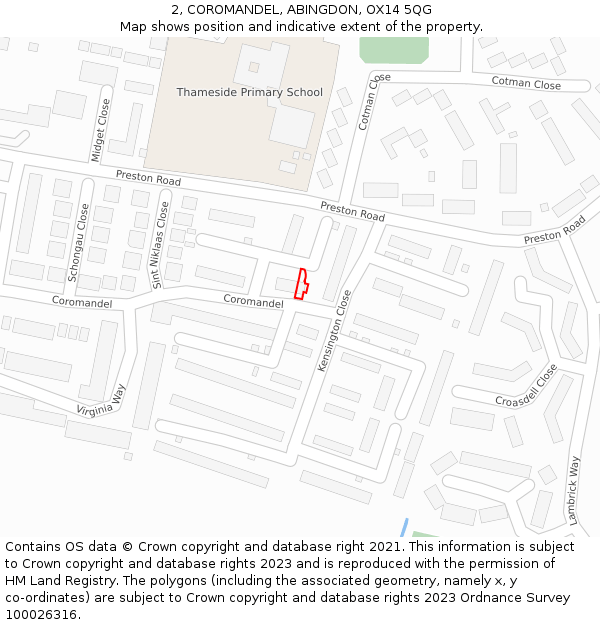 2, COROMANDEL, ABINGDON, OX14 5QG: Location map and indicative extent of plot