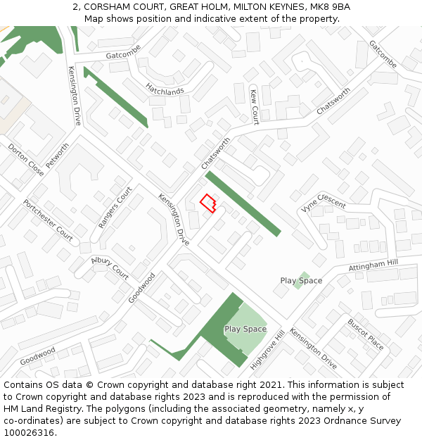 2, CORSHAM COURT, GREAT HOLM, MILTON KEYNES, MK8 9BA: Location map and indicative extent of plot