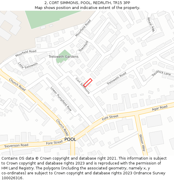 2, CORT SIMMONS, POOL, REDRUTH, TR15 3PP: Location map and indicative extent of plot