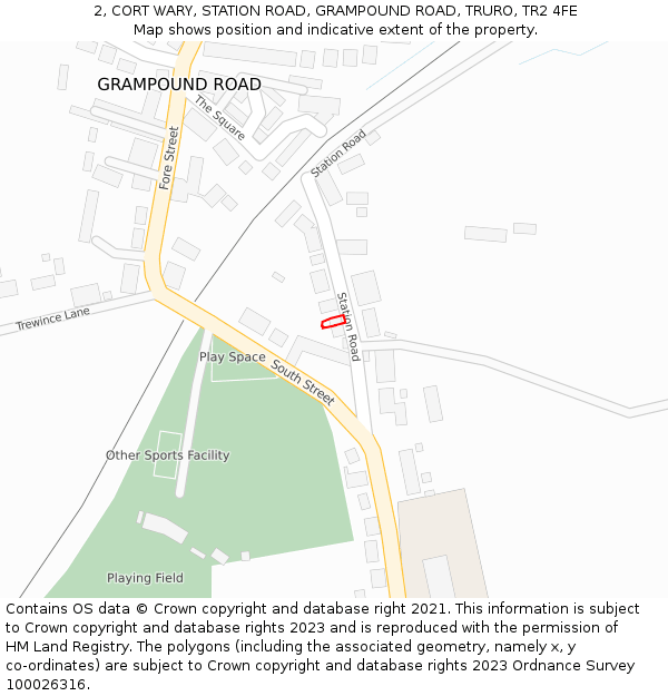 2, CORT WARY, STATION ROAD, GRAMPOUND ROAD, TRURO, TR2 4FE: Location map and indicative extent of plot