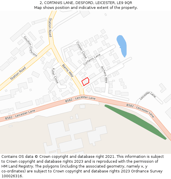 2, CORTANIS LANE, DESFORD, LEICESTER, LE9 9QR: Location map and indicative extent of plot