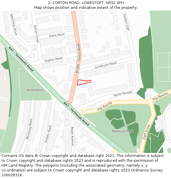 2, CORTON ROAD, LOWESTOFT, NR32 4PH: Location map and indicative extent of plot