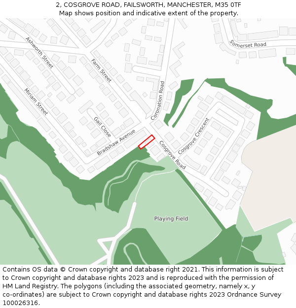 2, COSGROVE ROAD, FAILSWORTH, MANCHESTER, M35 0TF: Location map and indicative extent of plot