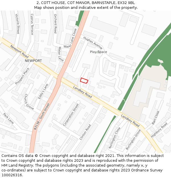 2, COTT HOUSE, COT MANOR, BARNSTAPLE, EX32 9BL: Location map and indicative extent of plot