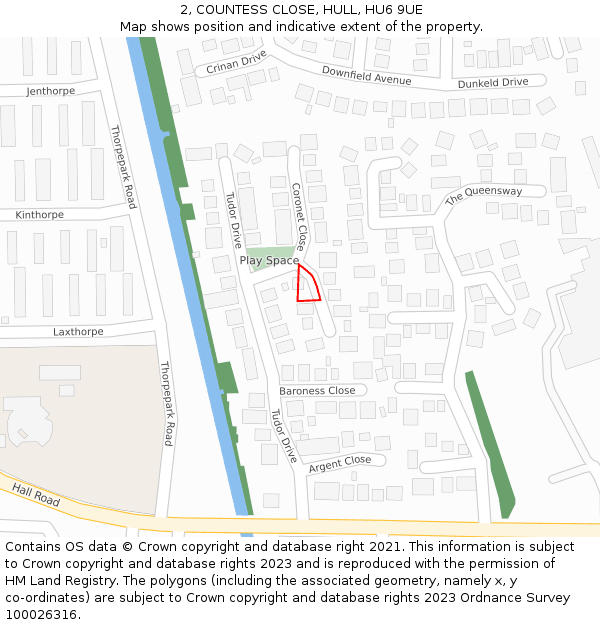 2, COUNTESS CLOSE, HULL, HU6 9UE: Location map and indicative extent of plot