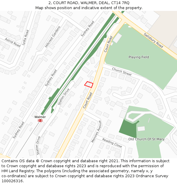 2, COURT ROAD, WALMER, DEAL, CT14 7RQ: Location map and indicative extent of plot